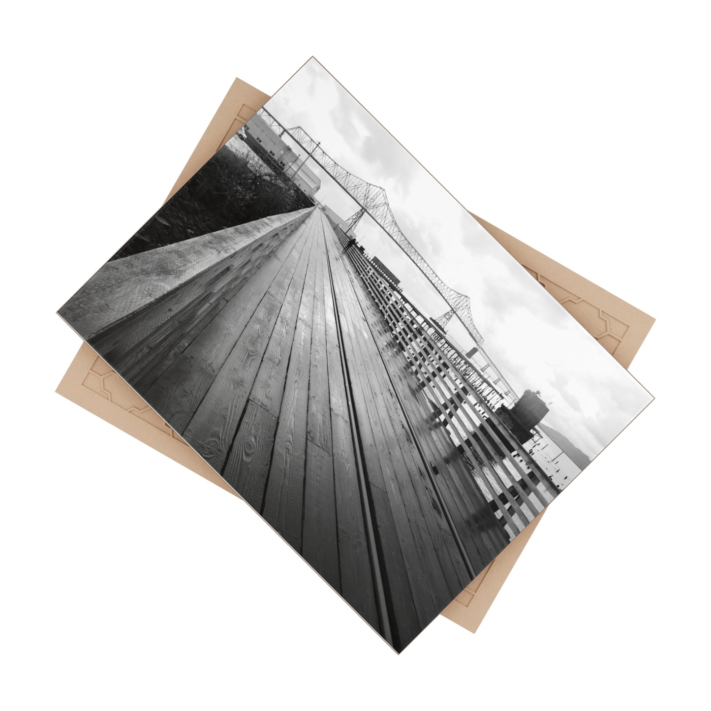 The Historic Megler Bridge in Black & White Ceramic Photo